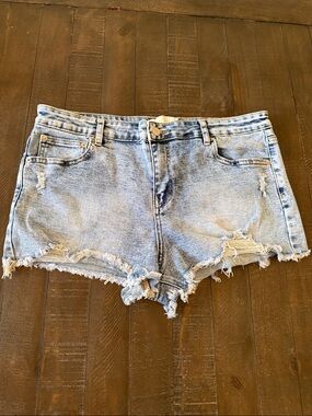 Project Rebel Washed Light Blue Distressed Denim Cutoff Shorts